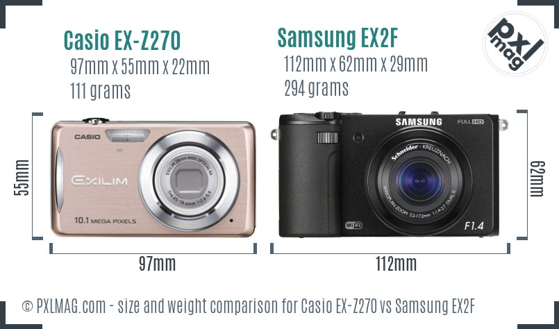 Casio EX-Z270 vs Samsung EX2F size comparison Casio EX-Z270 vs Samsung EX2F size comparison