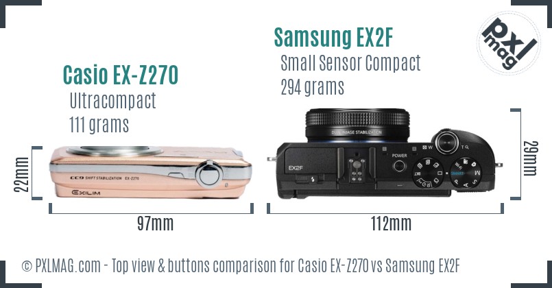 Casio EX-Z270 vs Samsung EX2F top view buttons comparison
