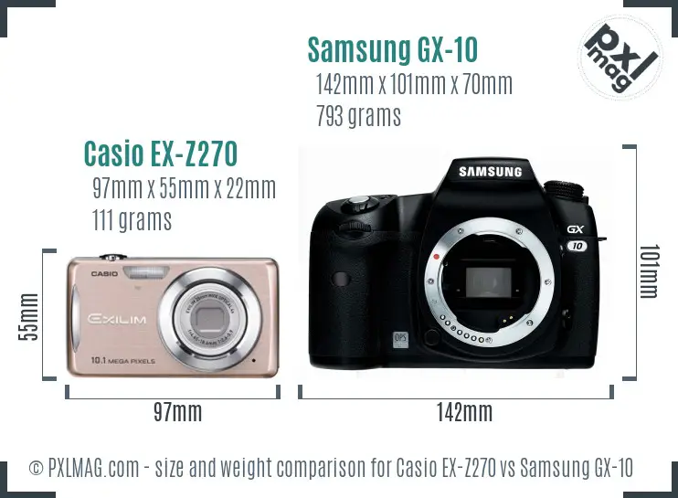 Casio EX-Z270 vs Samsung GX-10 size comparison