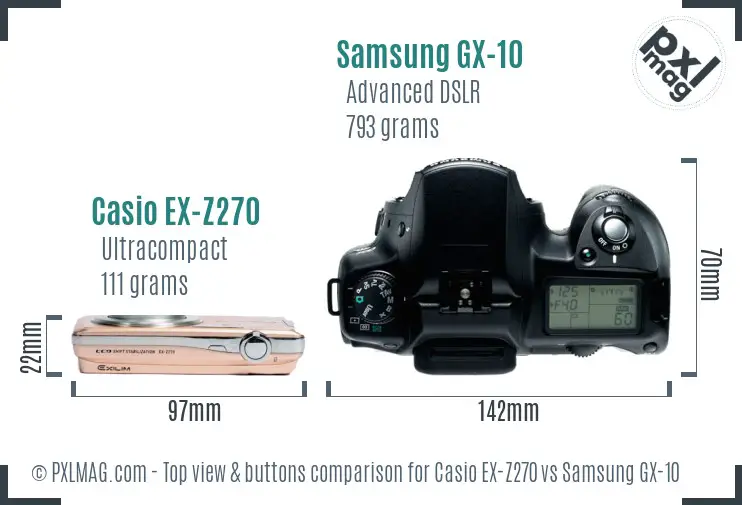 Casio EX-Z270 vs Samsung GX-10 top view buttons comparison