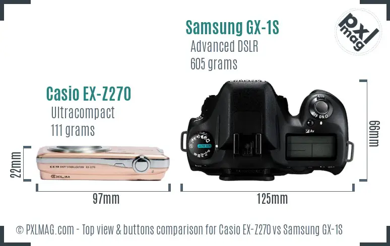 Casio EX-Z270 vs Samsung GX-1S top view buttons comparison