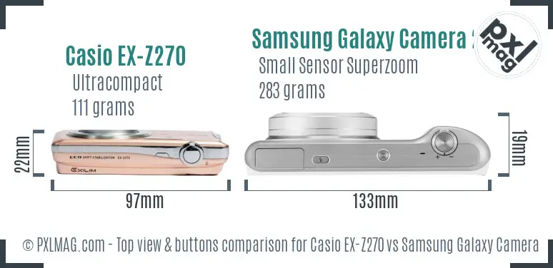 Casio EX-Z270 vs Samsung Galaxy Camera 2 top view buttons comparison Casio EX-Z270 vs Samsung Galaxy Camera 2 top view buttons comparison