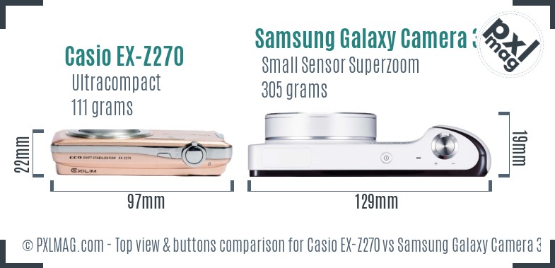 Casio EX-Z270 vs Samsung Galaxy Camera 3G top view buttons comparison