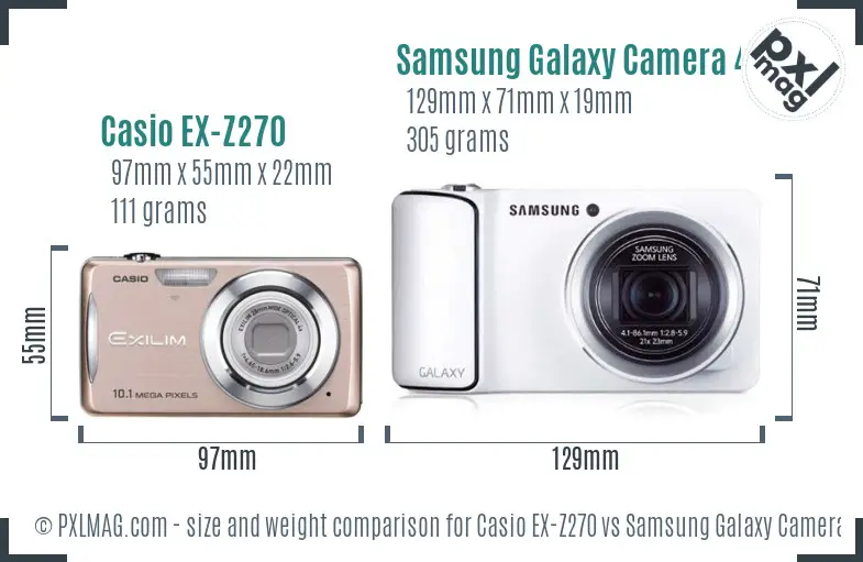 Casio EX-Z270 vs Samsung Galaxy Camera 4G size comparison