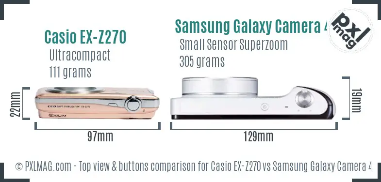 Casio EX-Z270 vs Samsung Galaxy Camera 4G top view buttons comparison