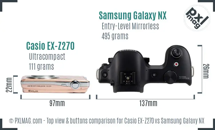 Casio EX-Z270 vs Samsung Galaxy NX top view buttons comparison