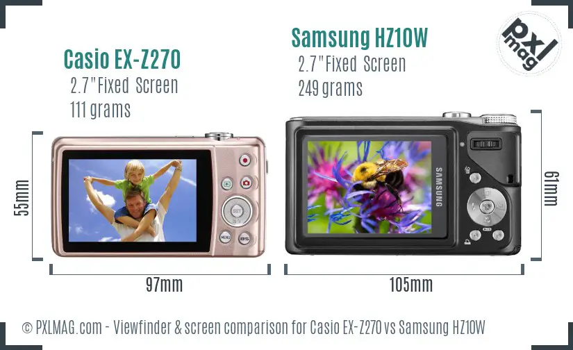 Casio EX-Z270 vs Samsung HZ10W Screen and Viewfinder comparison Casio EX-Z270 vs Samsung HZ10W Screen and Viewfinder comparison