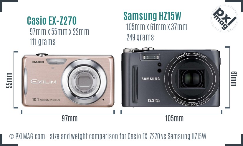 Casio EX-Z270 vs Samsung HZ15W size comparison