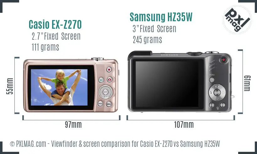 Casio EX-Z270 vs Samsung HZ35W Screen and Viewfinder comparison