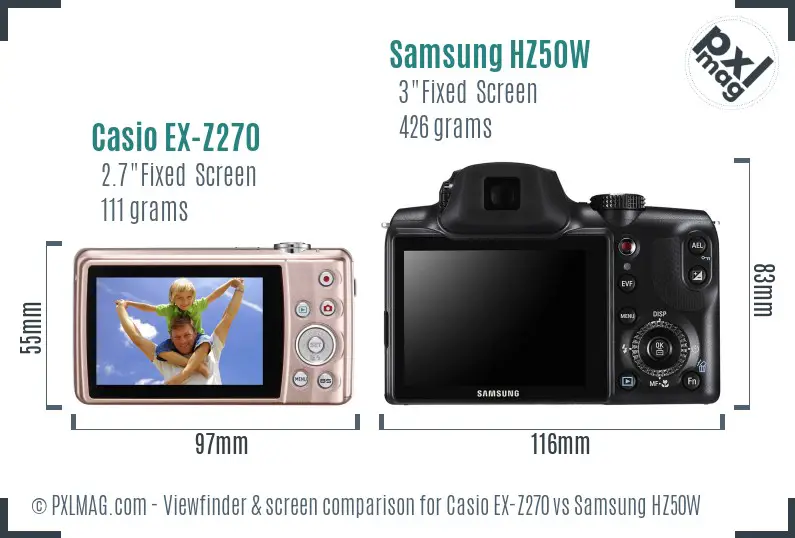 Casio EX-Z270 vs Samsung HZ50W Screen and Viewfinder comparison