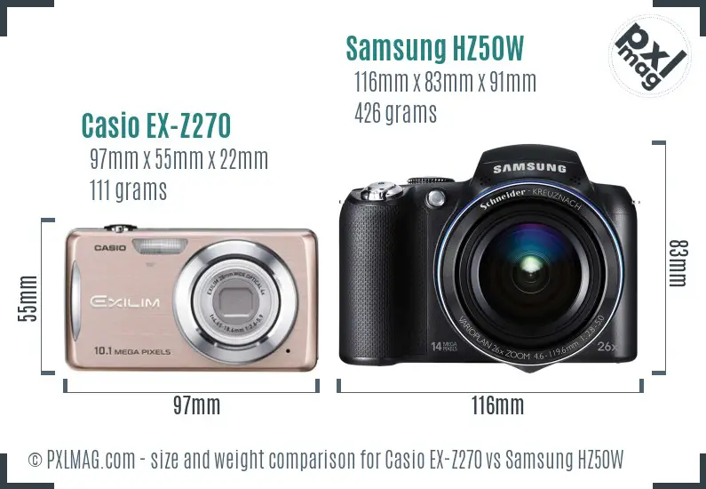 Casio EX-Z270 vs Samsung HZ50W size comparison