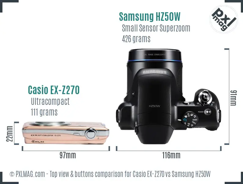 Casio EX-Z270 vs Samsung HZ50W top view buttons comparison