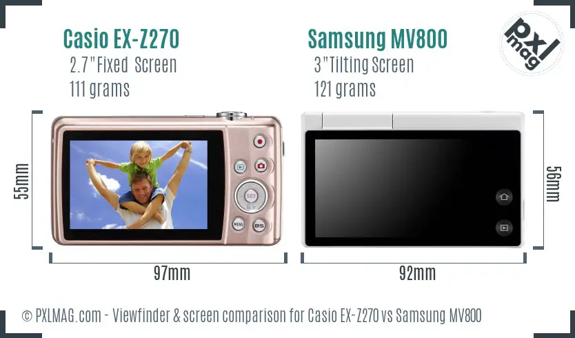 Casio EX-Z270 vs Samsung MV800 Screen and Viewfinder comparison