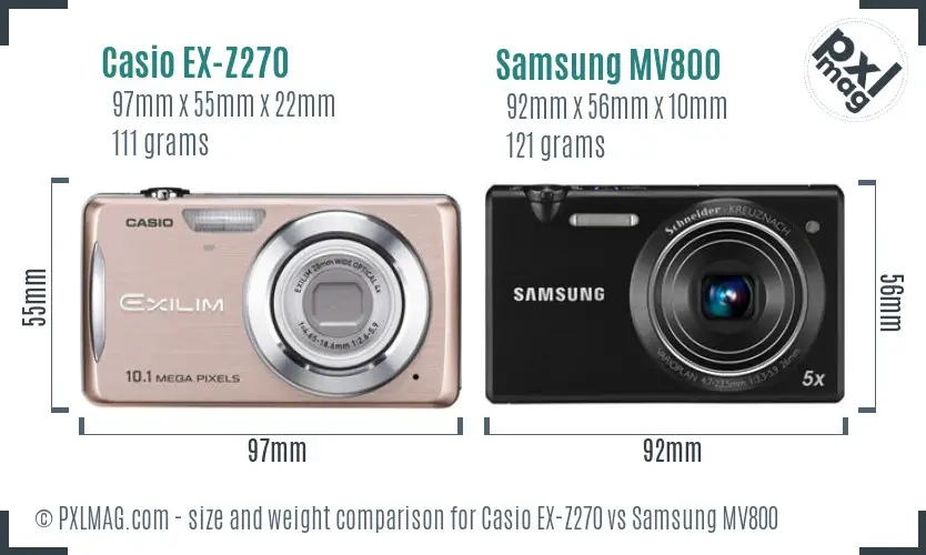 Casio EX-Z270 vs Samsung MV800 size comparison