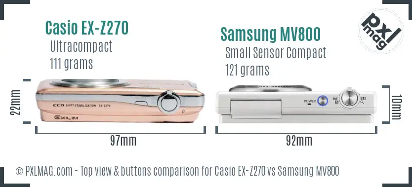Casio EX-Z270 vs Samsung MV800 top view buttons comparison