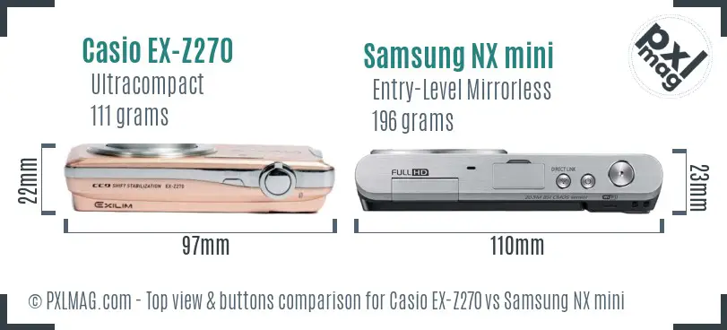 Casio EX-Z270 vs Samsung NX mini top view buttons comparison Casio EX-Z270 vs Samsung NX mini top view buttons comparison