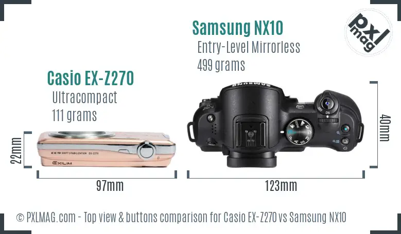 Casio EX-Z270 vs Samsung NX10 top view buttons comparison