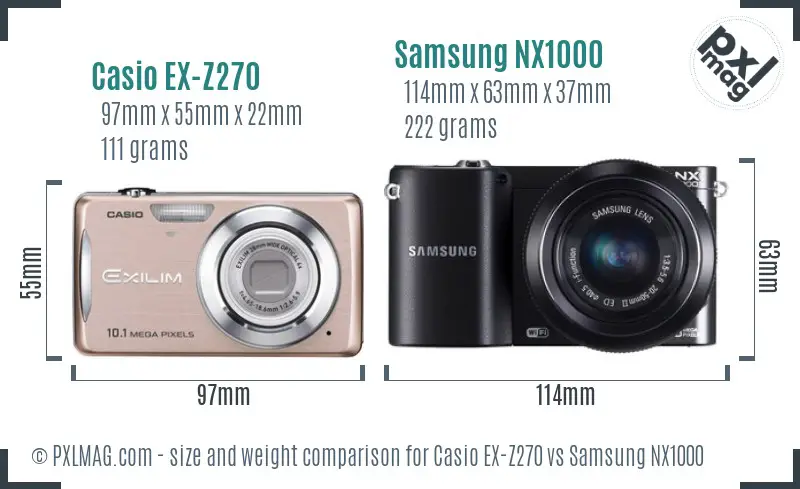 Casio EX-Z270 vs Samsung NX1000 size comparison
