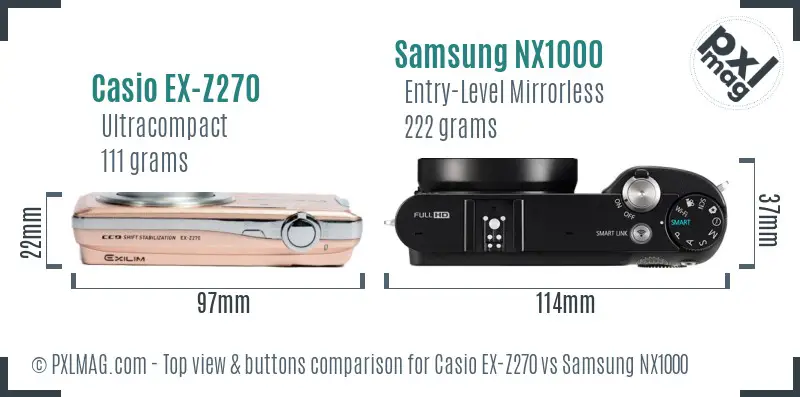 Casio EX-Z270 vs Samsung NX1000 top view buttons comparison