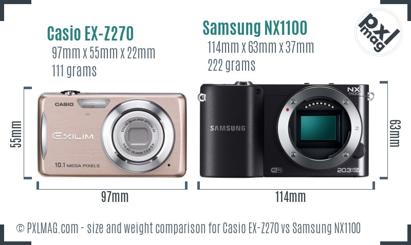 Casio EX-Z270 vs Samsung NX1100 size comparison Casio EX-Z270 vs Samsung NX1100 size comparison