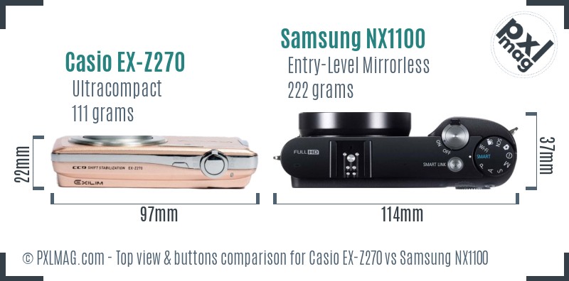Casio EX-Z270 vs Samsung NX1100 top view buttons comparison