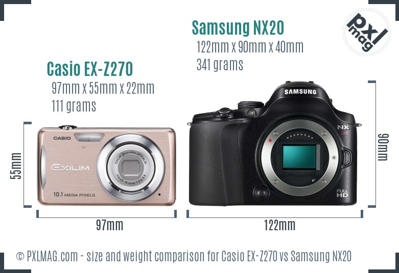 Casio EX-Z270 vs Samsung NX20 size comparison Casio EX-Z270 vs Samsung NX20 size comparison