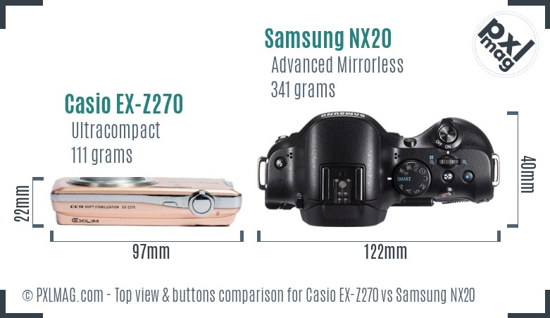 Casio EX-Z270 vs Samsung NX20 top view buttons comparison