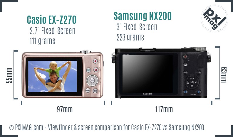 Casio EX-Z270 vs Samsung NX200 Screen and Viewfinder comparison