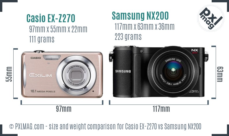 Casio EX-Z270 vs Samsung NX200 size comparison Casio EX-Z270 vs Samsung NX200 size comparison