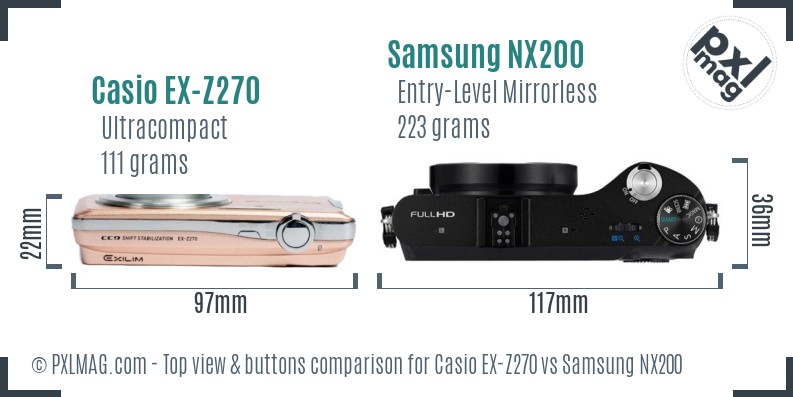 Casio EX-Z270 vs Samsung NX200 top view buttons comparison