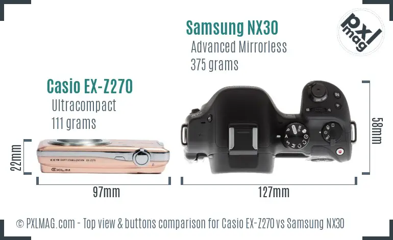 Casio EX-Z270 vs Samsung NX30 top view buttons comparison