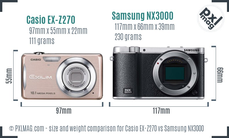 Casio EX-Z270 vs Samsung NX3000 size comparison