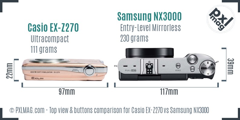 Casio EX-Z270 vs Samsung NX3000 top view buttons comparison
