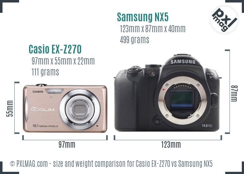 Casio EX-Z270 vs Samsung NX5 size comparison