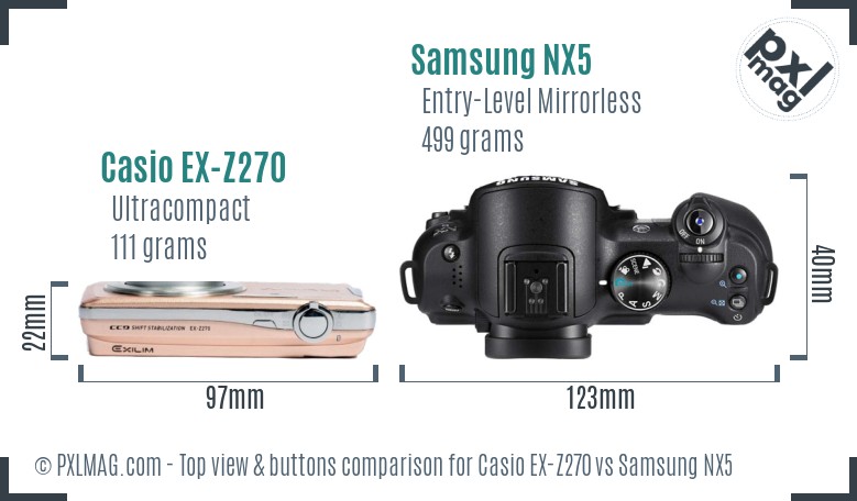 Casio EX-Z270 vs Samsung NX5 top view buttons comparison