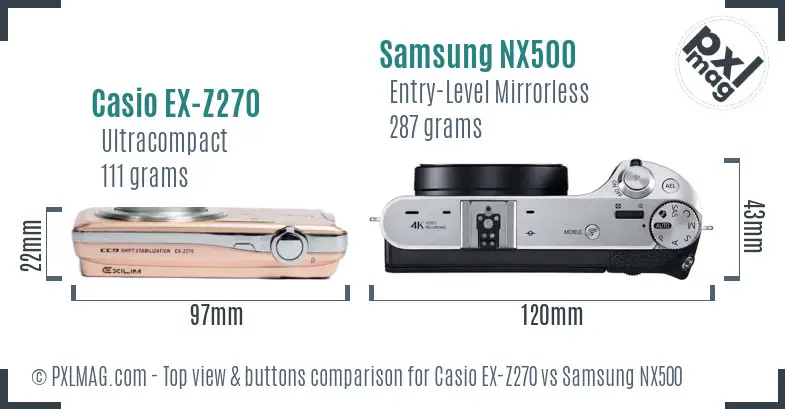 Casio EX-Z270 vs Samsung NX500 top view buttons comparison