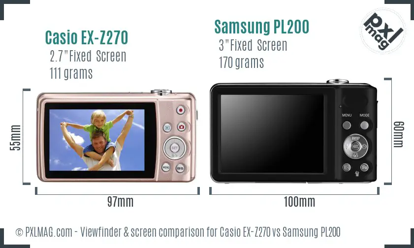 Casio EX-Z270 vs Samsung PL200 Screen and Viewfinder comparison