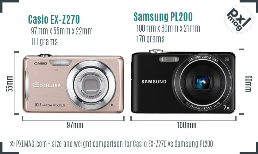 Casio EX-Z270 vs Samsung PL200 size comparison