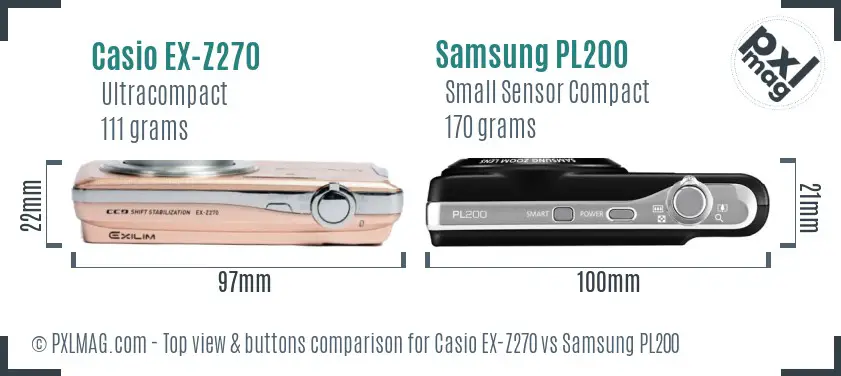 Casio EX-Z270 vs Samsung PL200 top view buttons comparison