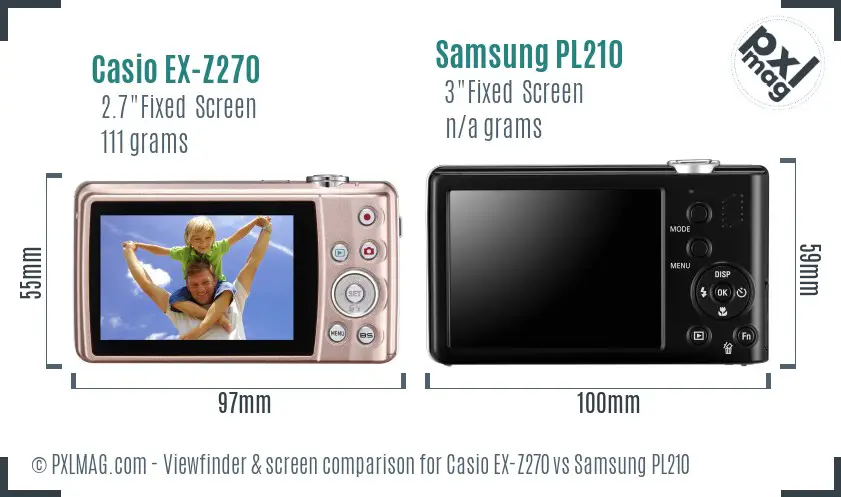Casio EX-Z270 vs Samsung PL210 Screen and Viewfinder comparison