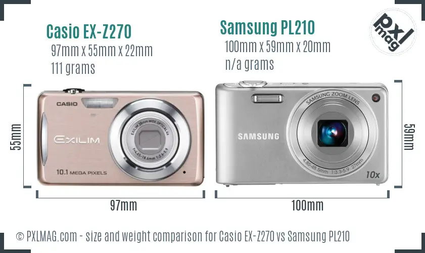 Casio EX-Z270 vs Samsung PL210 size comparison