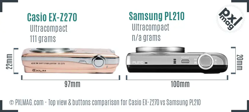 Casio EX-Z270 vs Samsung PL210 top view buttons comparison