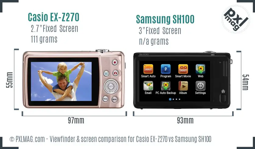 Casio EX-Z270 vs Samsung SH100 Screen and Viewfinder comparison