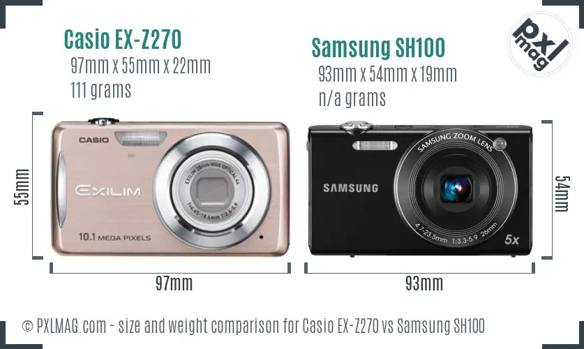 Casio EX-Z270 vs Samsung SH100 size comparison