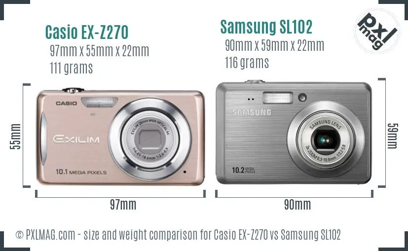 Casio EX-Z270 vs Samsung SL102 size comparison