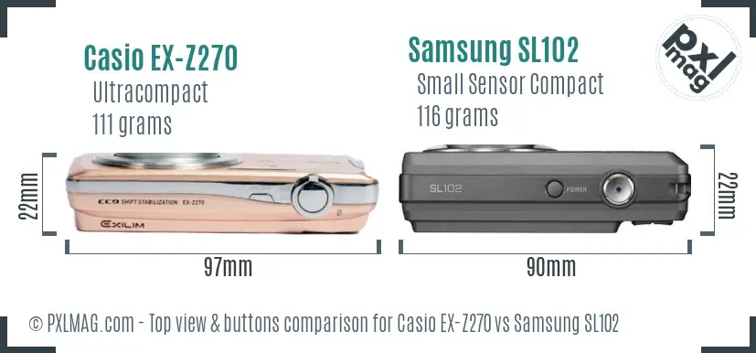 Casio EX-Z270 vs Samsung SL102 top view buttons comparison