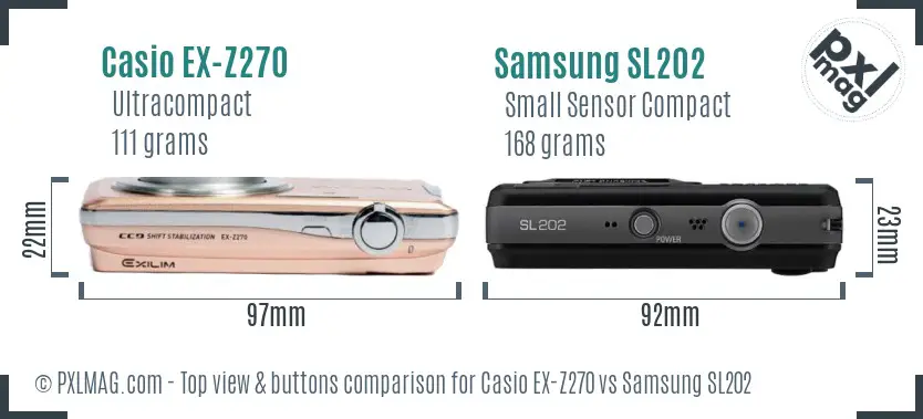 Casio EX-Z270 vs Samsung SL202 top view buttons comparison