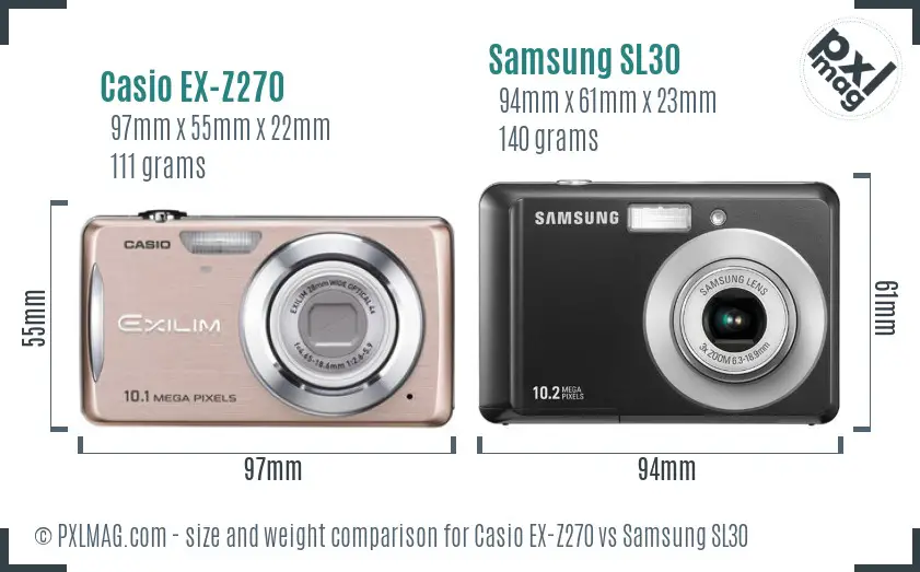 Casio EX-Z270 vs Samsung SL30 size comparison