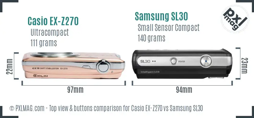 Casio EX-Z270 vs Samsung SL30 top view buttons comparison