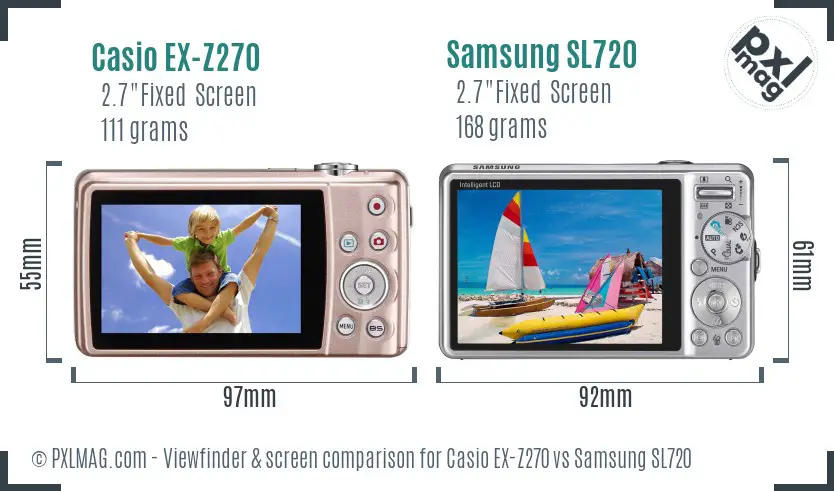 Casio EX-Z270 vs Samsung SL720 Screen and Viewfinder comparison
